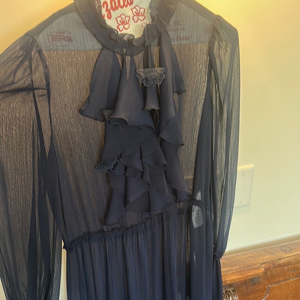Elegant Navy Sheer Ruffle Dress